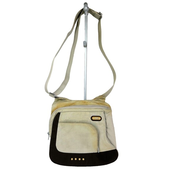 Tumi T Tech Flow Flap Crossbody Bag Nylon Beige Travel Handbag Messenger Purse - Picture 1 of 16